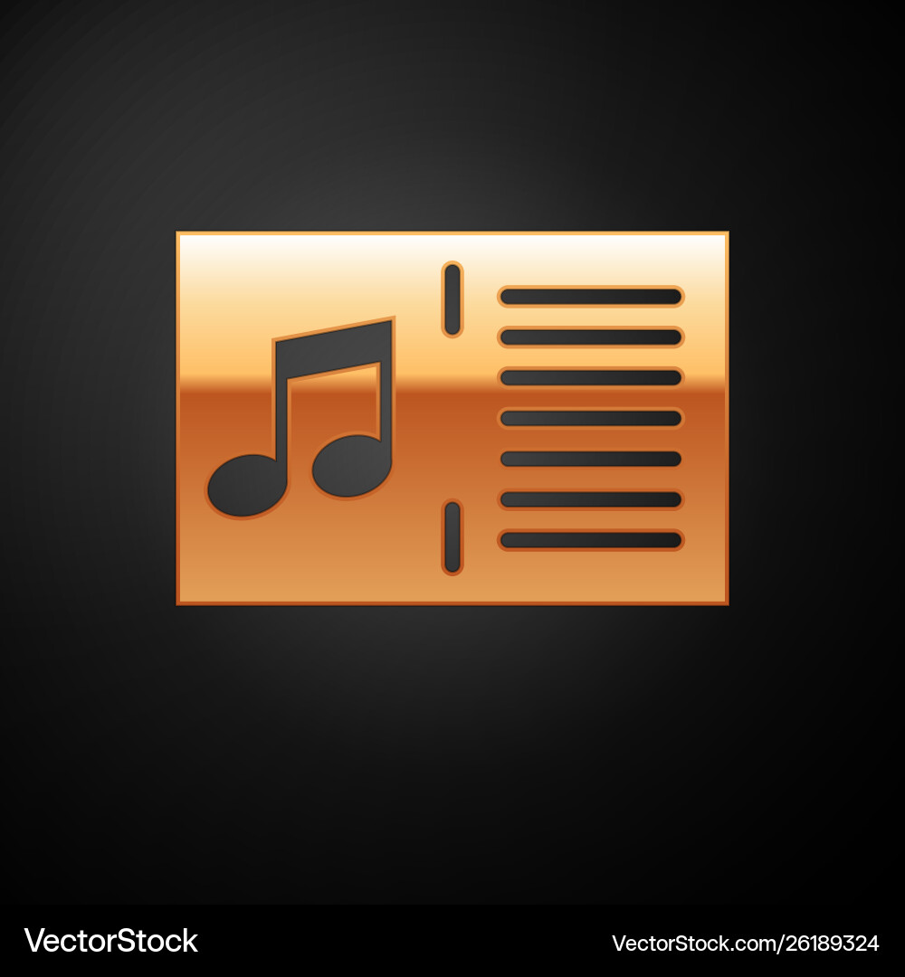 Gold music book with note icon isolated on black Gold music book with note icon isolated on black vector image