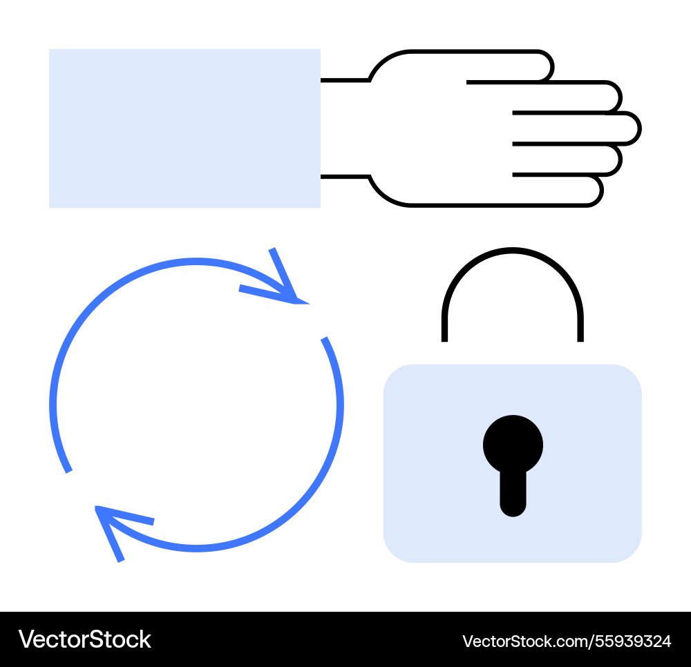 Hand gesture with circular arrows and padlock Hand gesture with circular arrows and padlock vector image