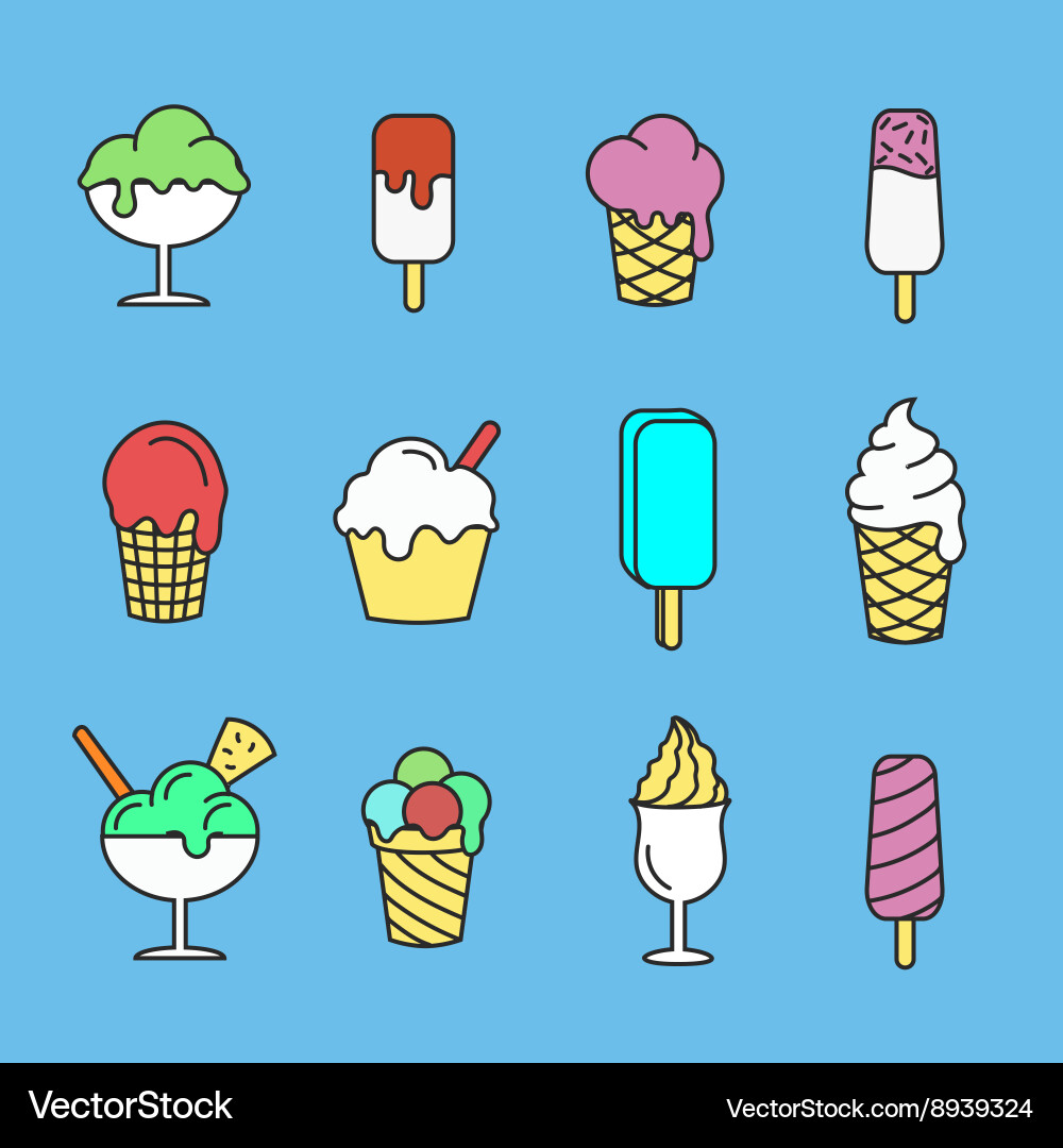 Ice cream set of simple linear icons vector image