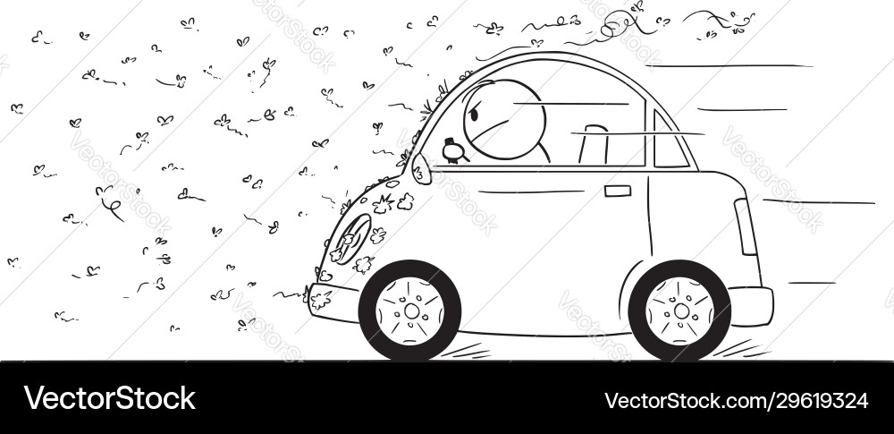 Man Driving Through Bug Swarm vector image