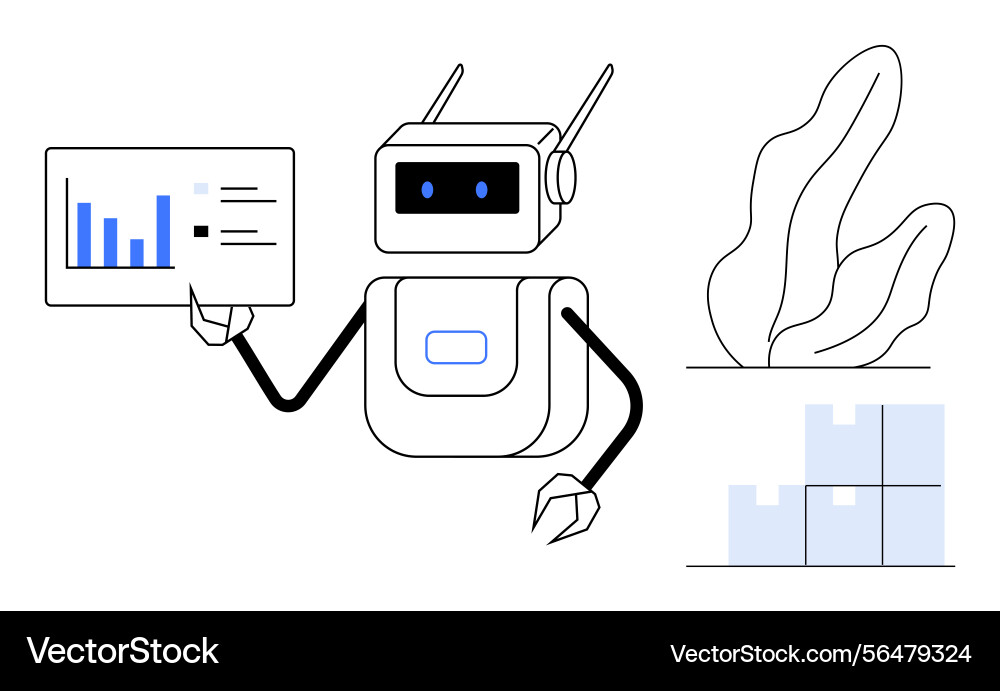 Robot presenting data visualization with bar Robot presenting data visualization with bar vector image