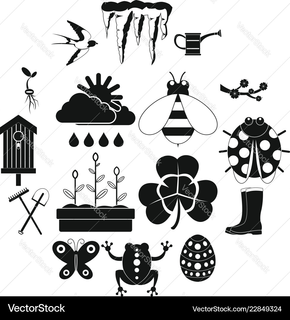 Spring icons set simple style Spring icons set simple style vector image