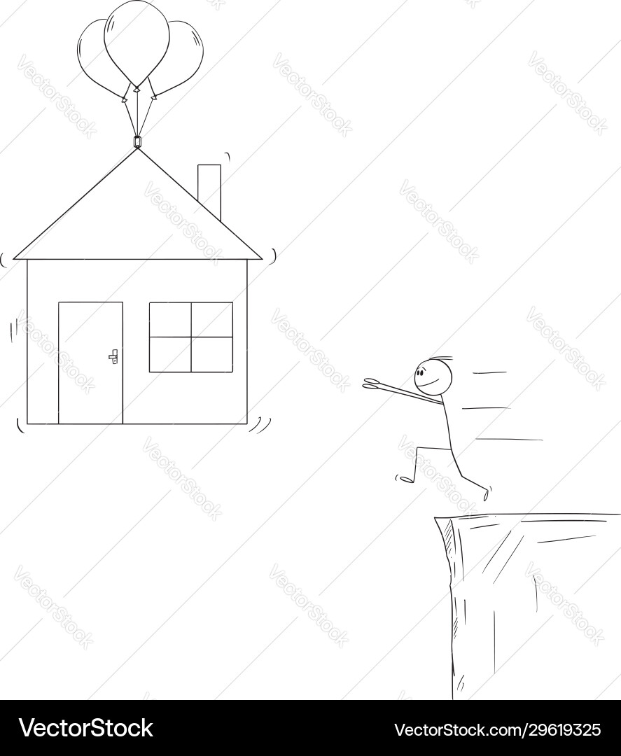 Cartoon man trying to buy house using mortgage Cartoon man trying to buy house using mortgage vector image