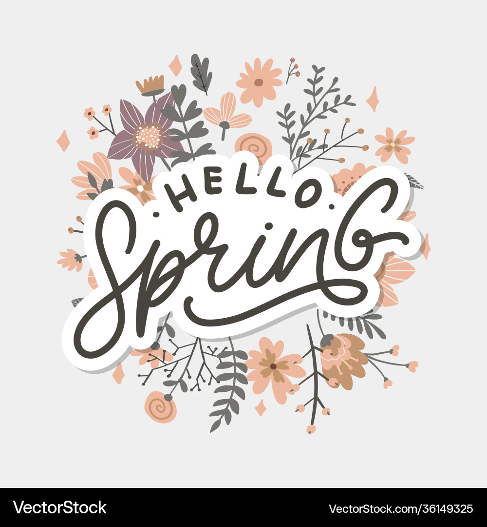 Hello spring flowers text background frame vector image