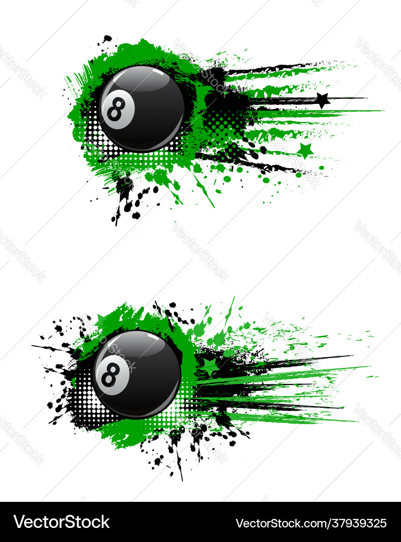Pool billiard black eight-ball grunge banners Pool billiard black eight-ball grunge banners vector image