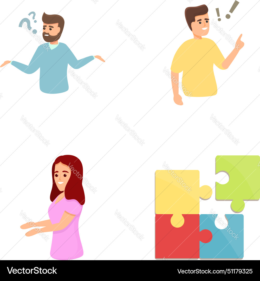 Problem solving icons set cartoon people vector image