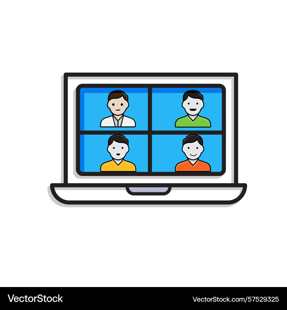 Remote-Arbeit Videokonferenz-Icon Monitor Bildschirm Vektorbild