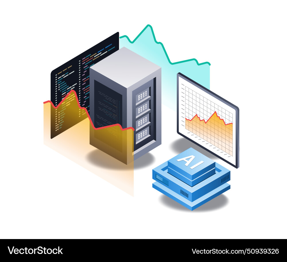 Artificial intelligence server data analysis flat vector image