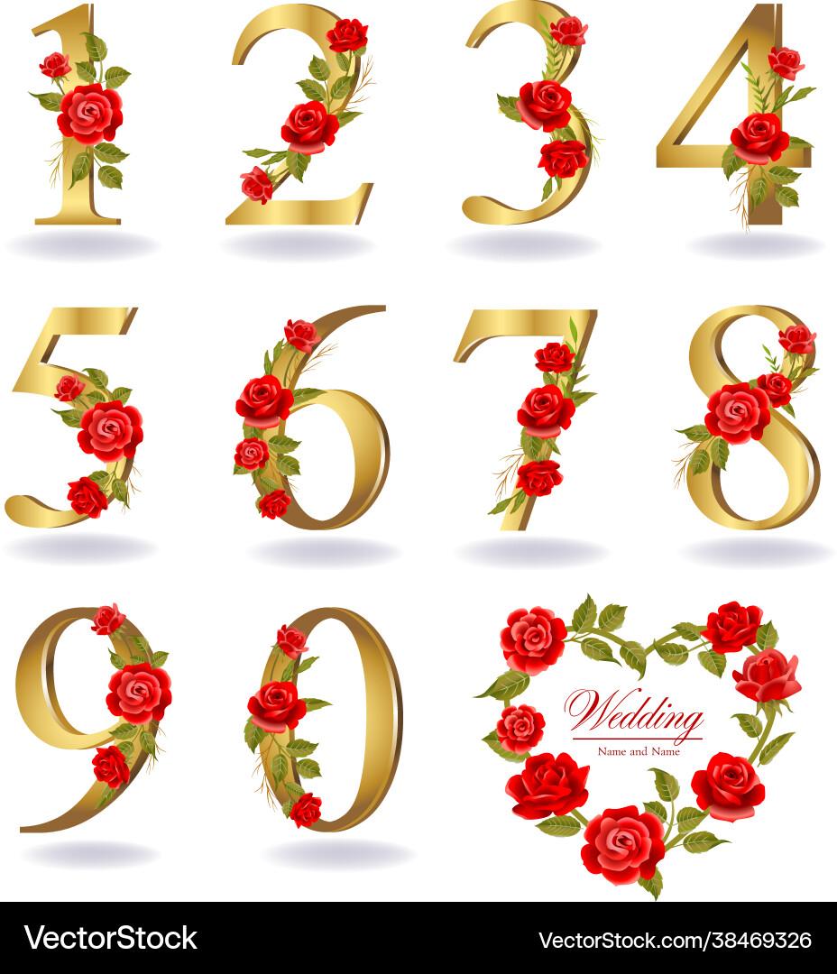 Collection floral decorated numbers Vector Image
