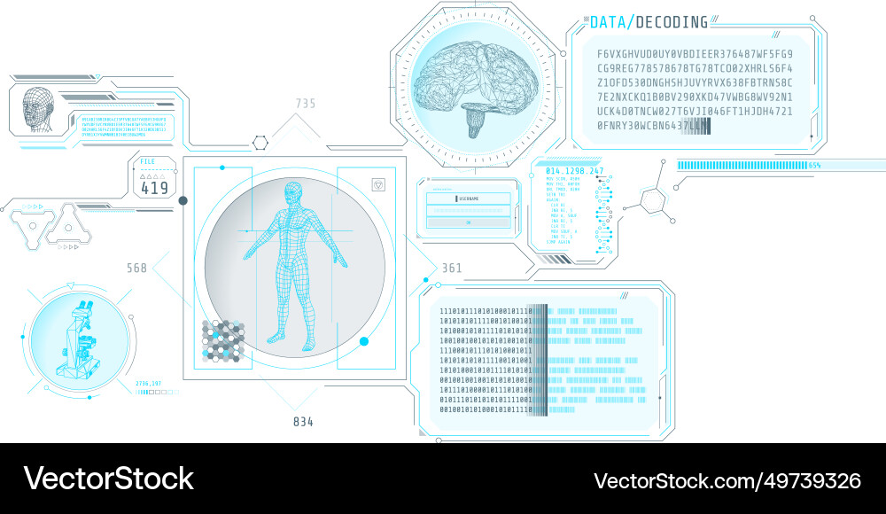 Futuristic brain research program interface Vector Image