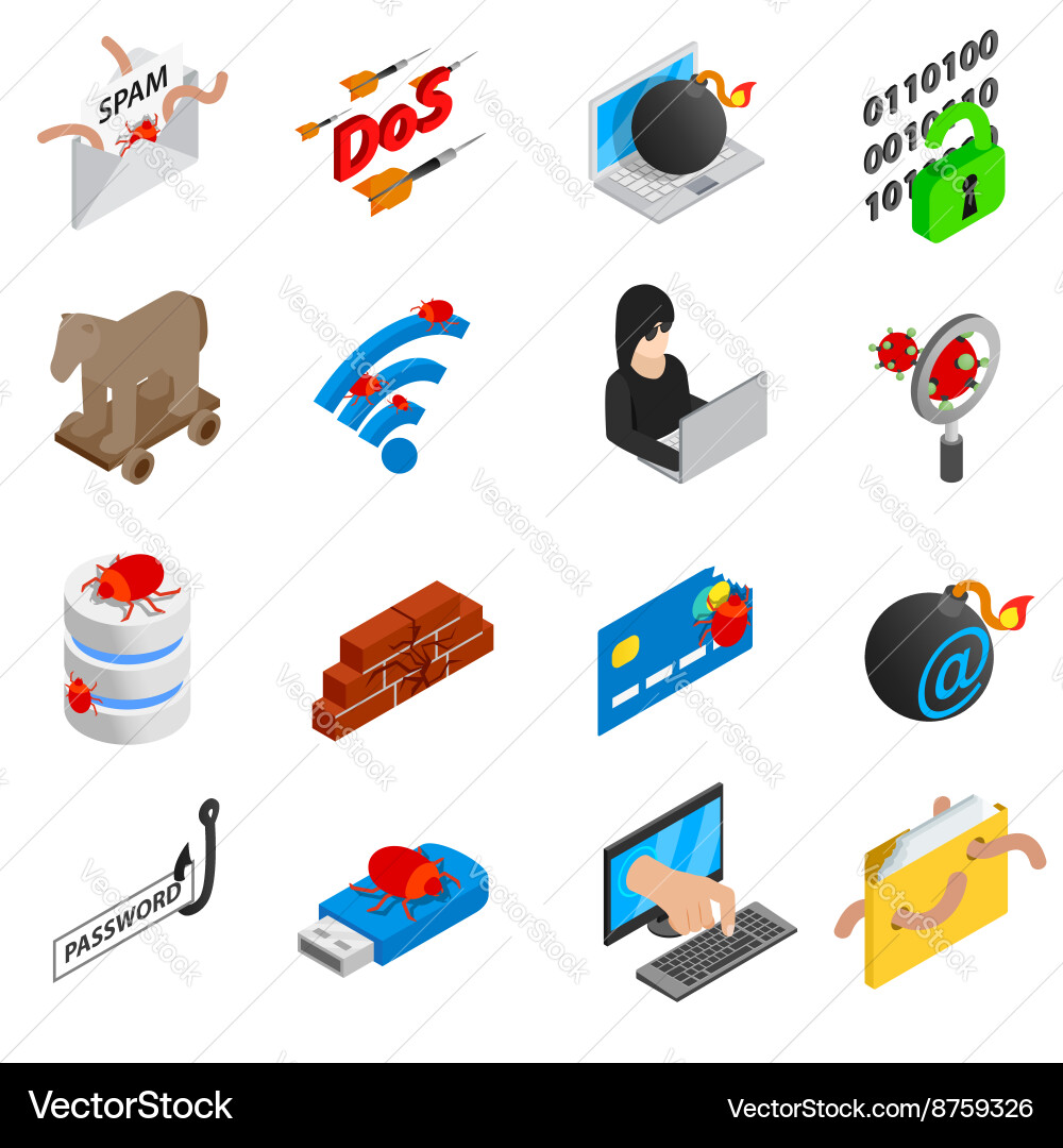 Hacking icons set isometric 3d style vector image
