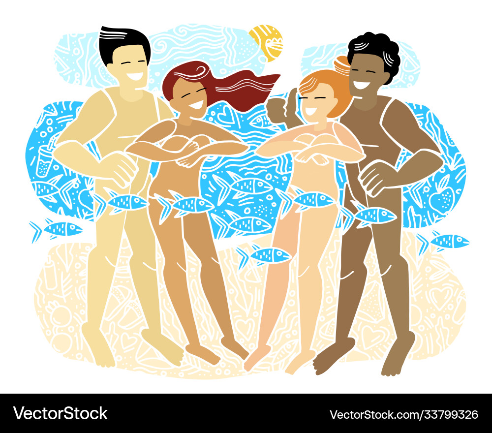 Nudism Nudism multinational party nude people relax Vector Image