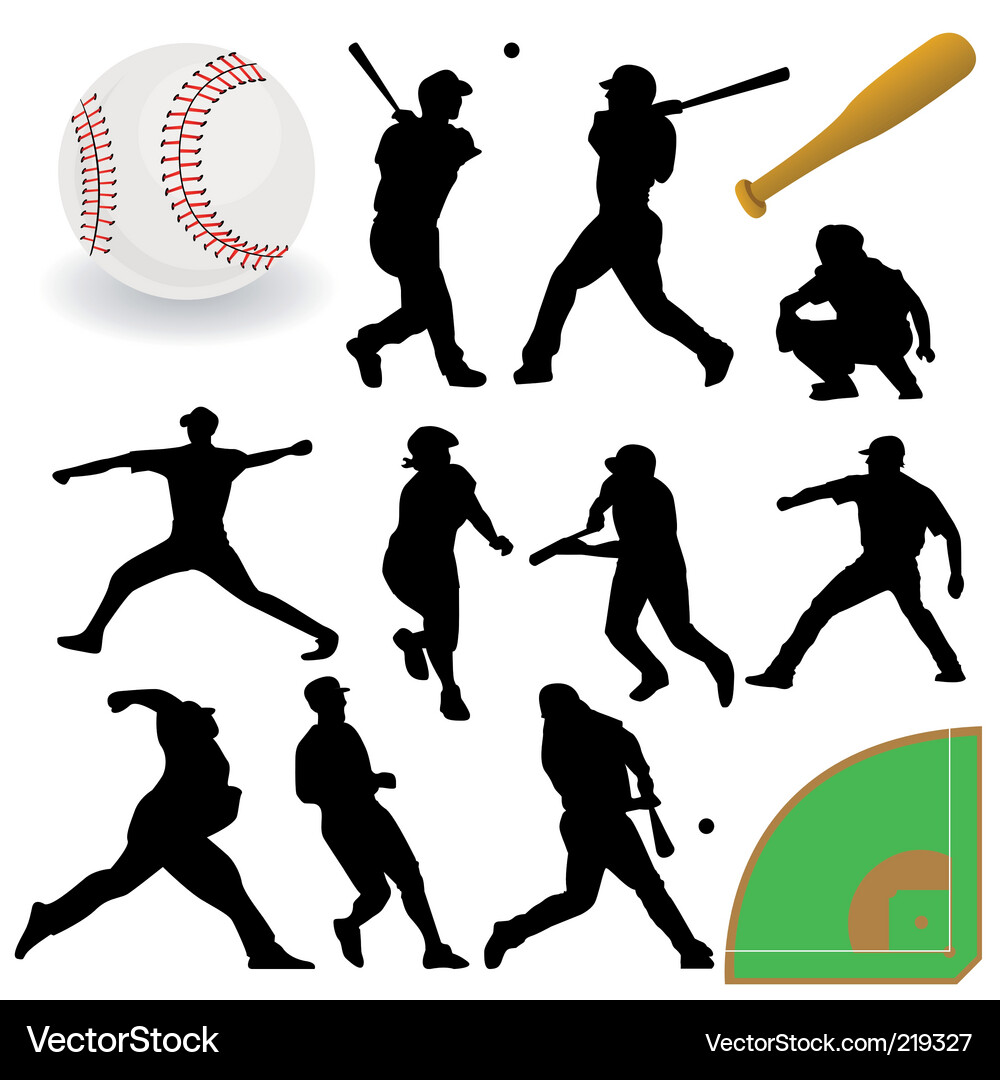 Baseball Player Silhouettes Vector Image