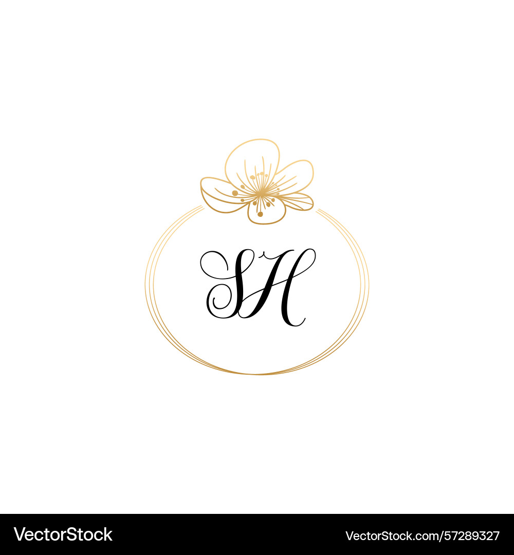 Botanical monogram logos with initial sh Botanical monogram logos with initial sh Vector Image
