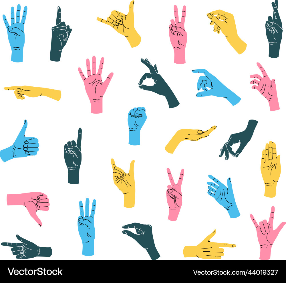 Cartoon Hand Gestures Icon Set Vector Image