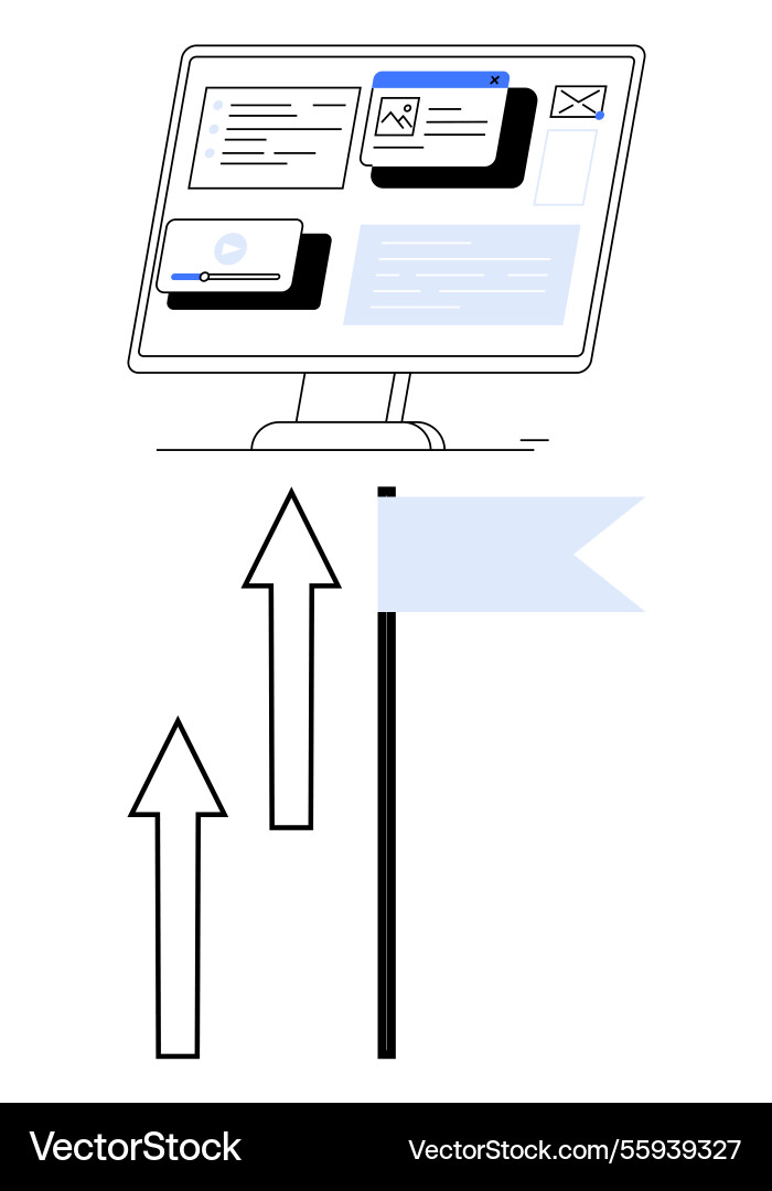 Desktop interface with progress tracker and arrows Vector Image