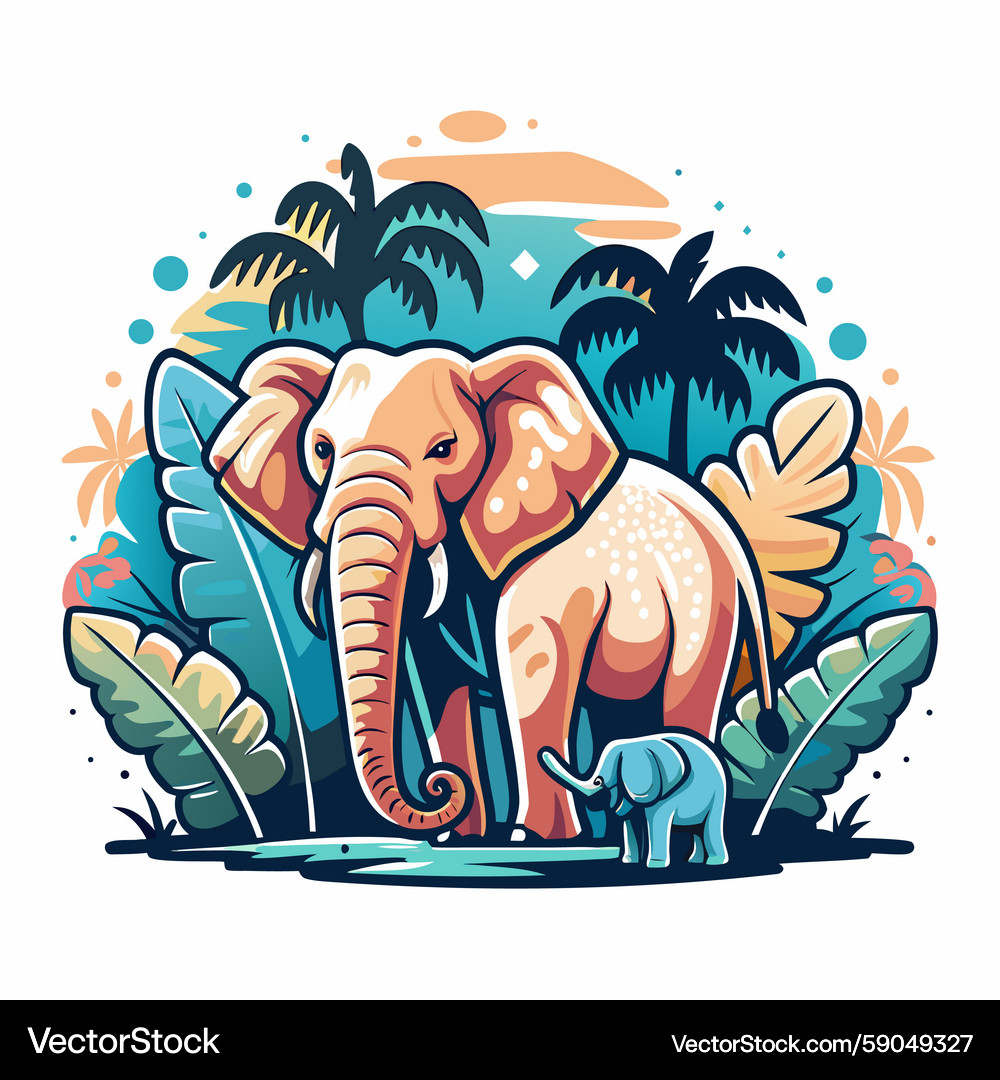 Elephant Family in Jungle – Royalty-Free Vector | VectorStock, image size:1000x1080