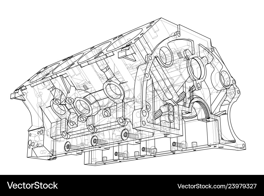 Engine block sketch rendering of 3d Engine block sketch rendering of 3d Vector Image