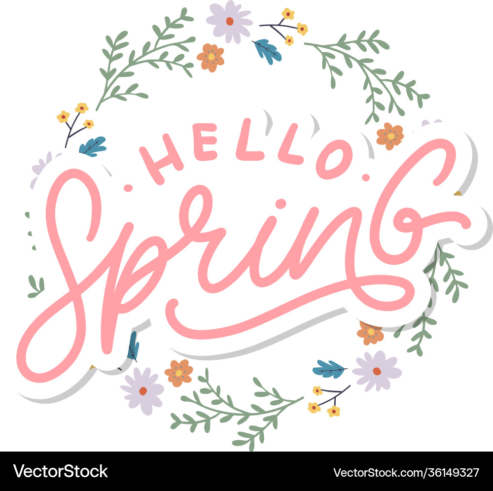 Hello spring flowers text background frame Hello spring flowers text background frame vector image