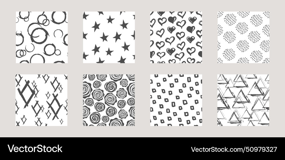 Set of seamless patterns with simple hand drawn Set of seamless patterns with simple hand drawn vector image