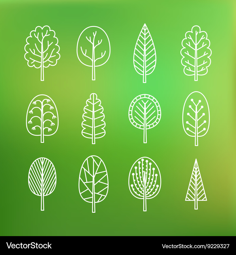 Set of trees on blurred background vector image