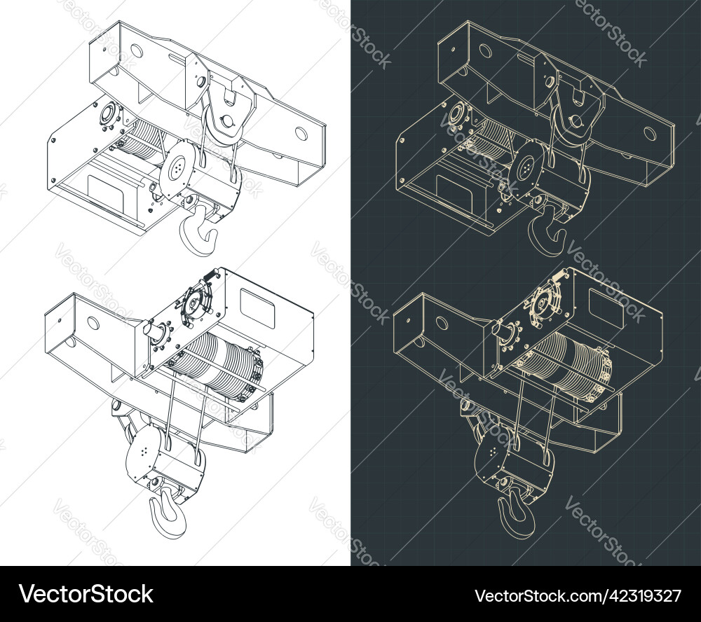 Trolley for bridge crane isometric blueprints Vector Image