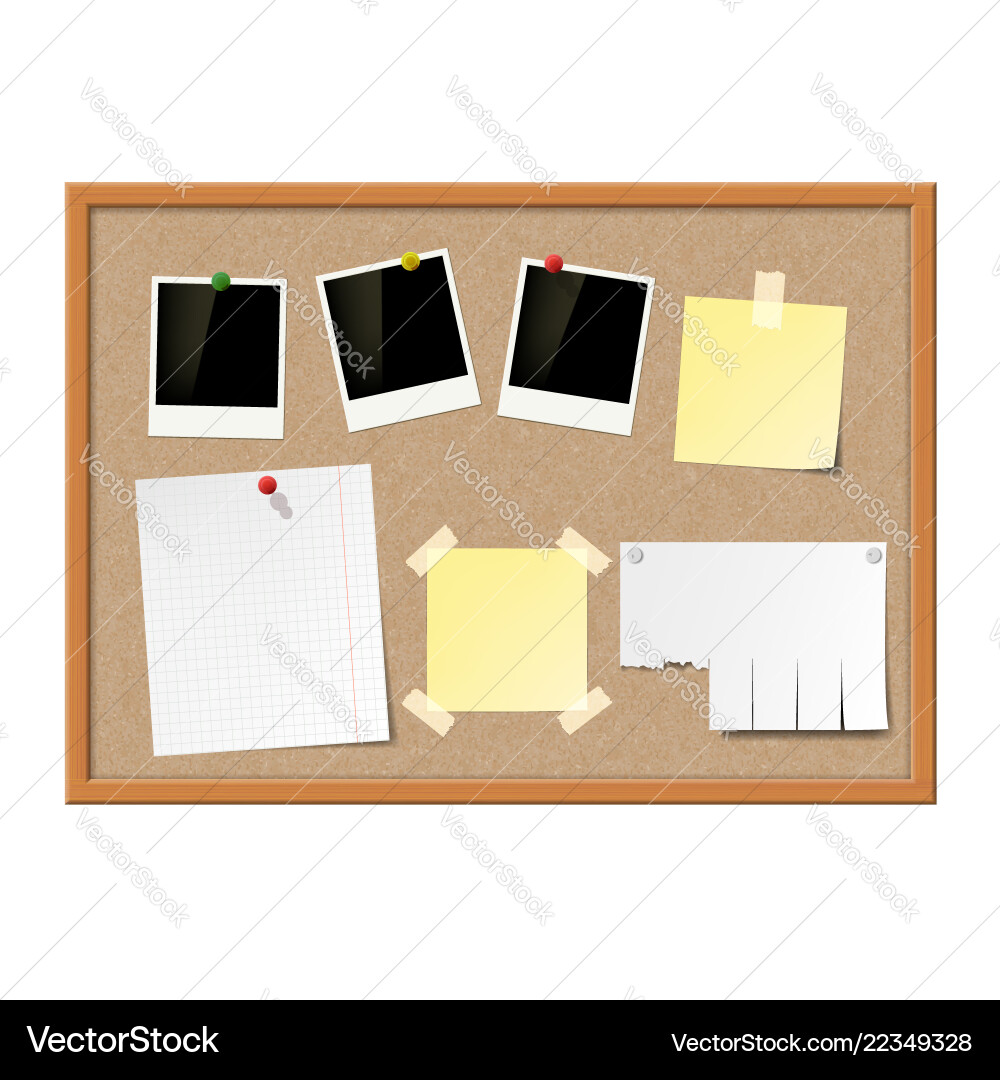 Corkboard with Notes and Frames vector image