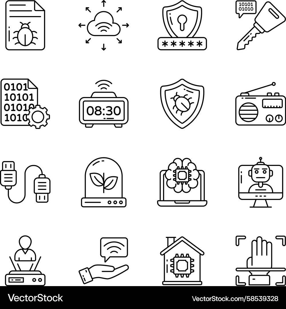 Data & Network Icons - Linear Style Vector Image