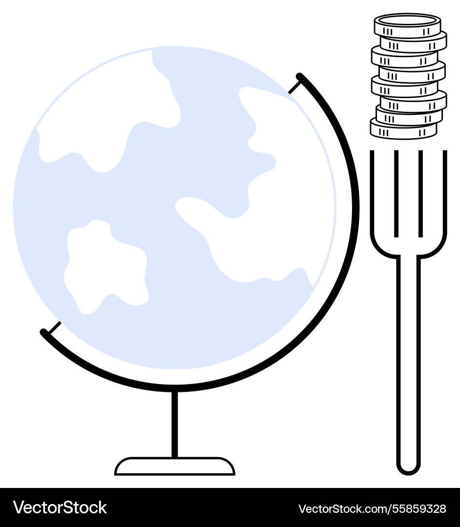 Globe and stacked coins on fork Globe and stacked coins on fork vector image