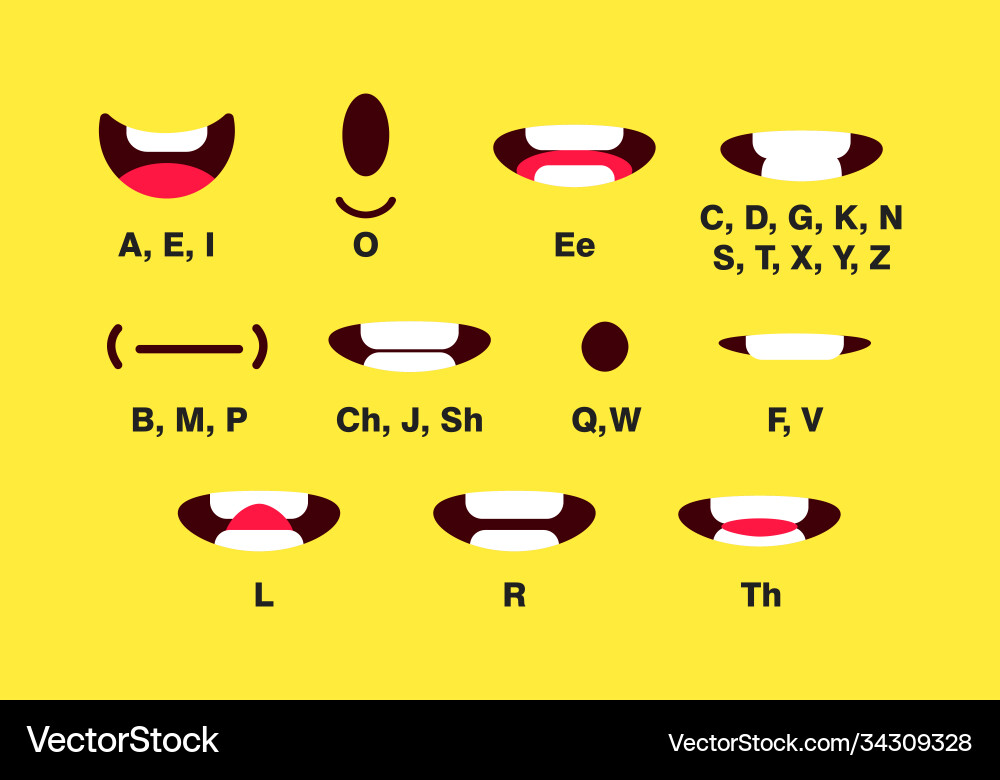 Mouth animation with different expressions in flat Mouth animation with different expressions in flat vector image