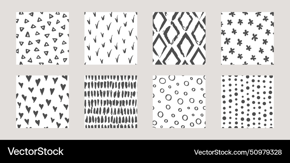 Set of seamless patterns with simple hand drawn Set of seamless patterns with simple hand drawn vector image