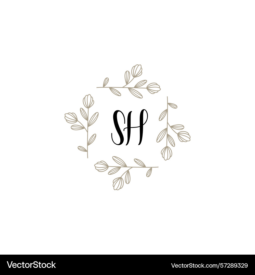 Botanical monogram logos with initial sh Vector Image