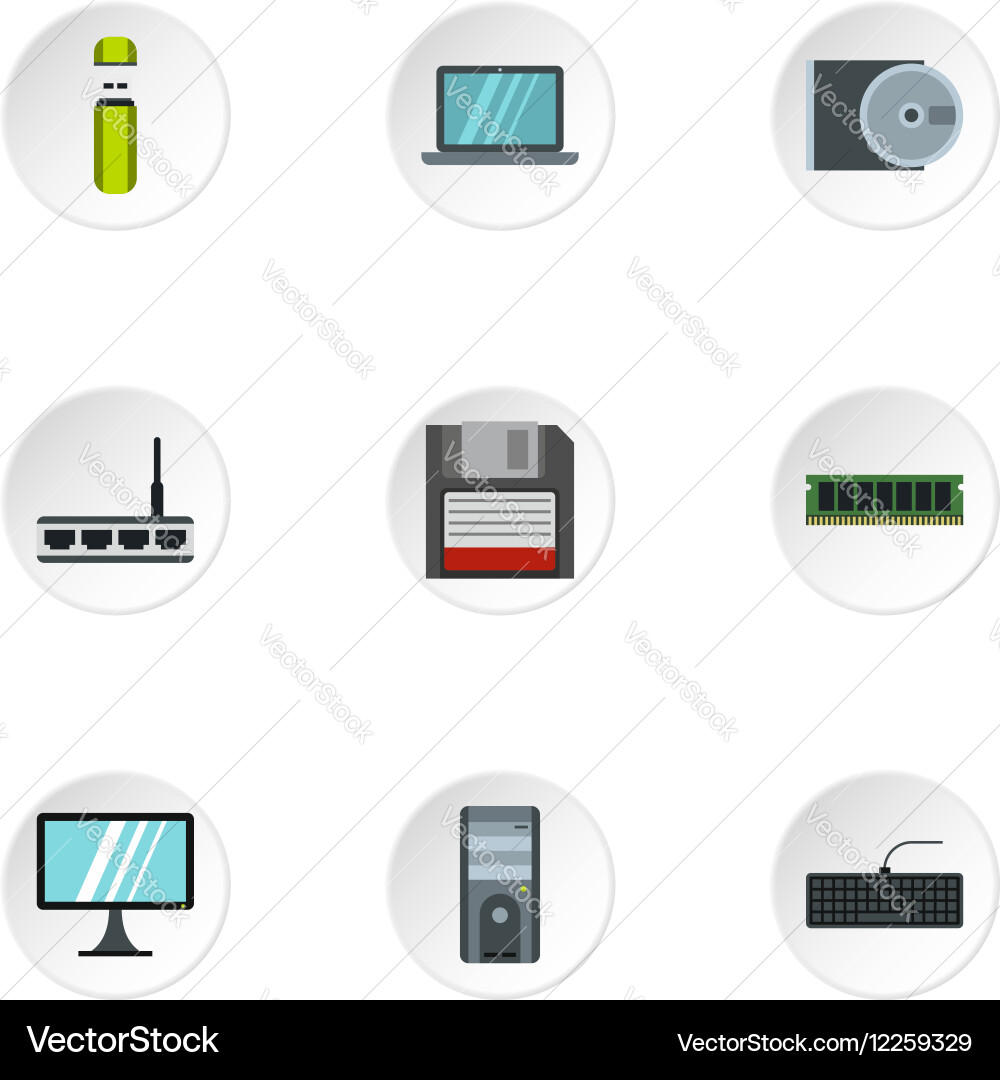 Computer setup icons set flat style Vector Image