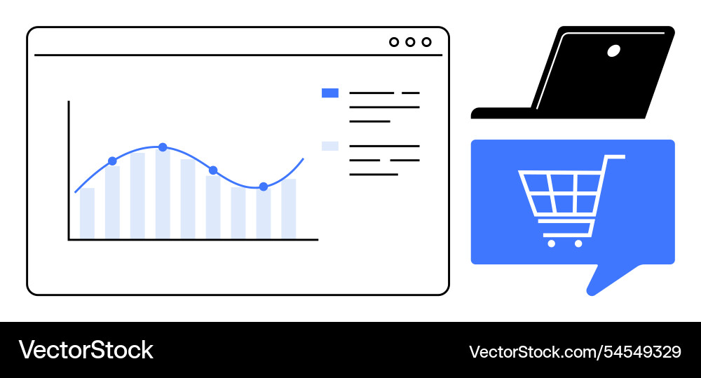 Data analysis with graph laptop and shopping Data analysis with graph laptop and shopping vector image