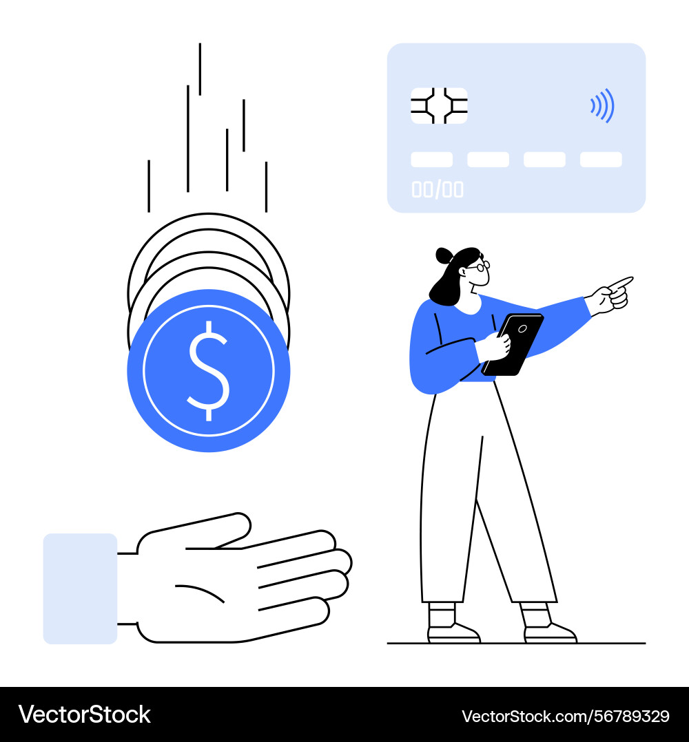 Digital payment system with person analyzing Digital payment system with person analyzing vector image