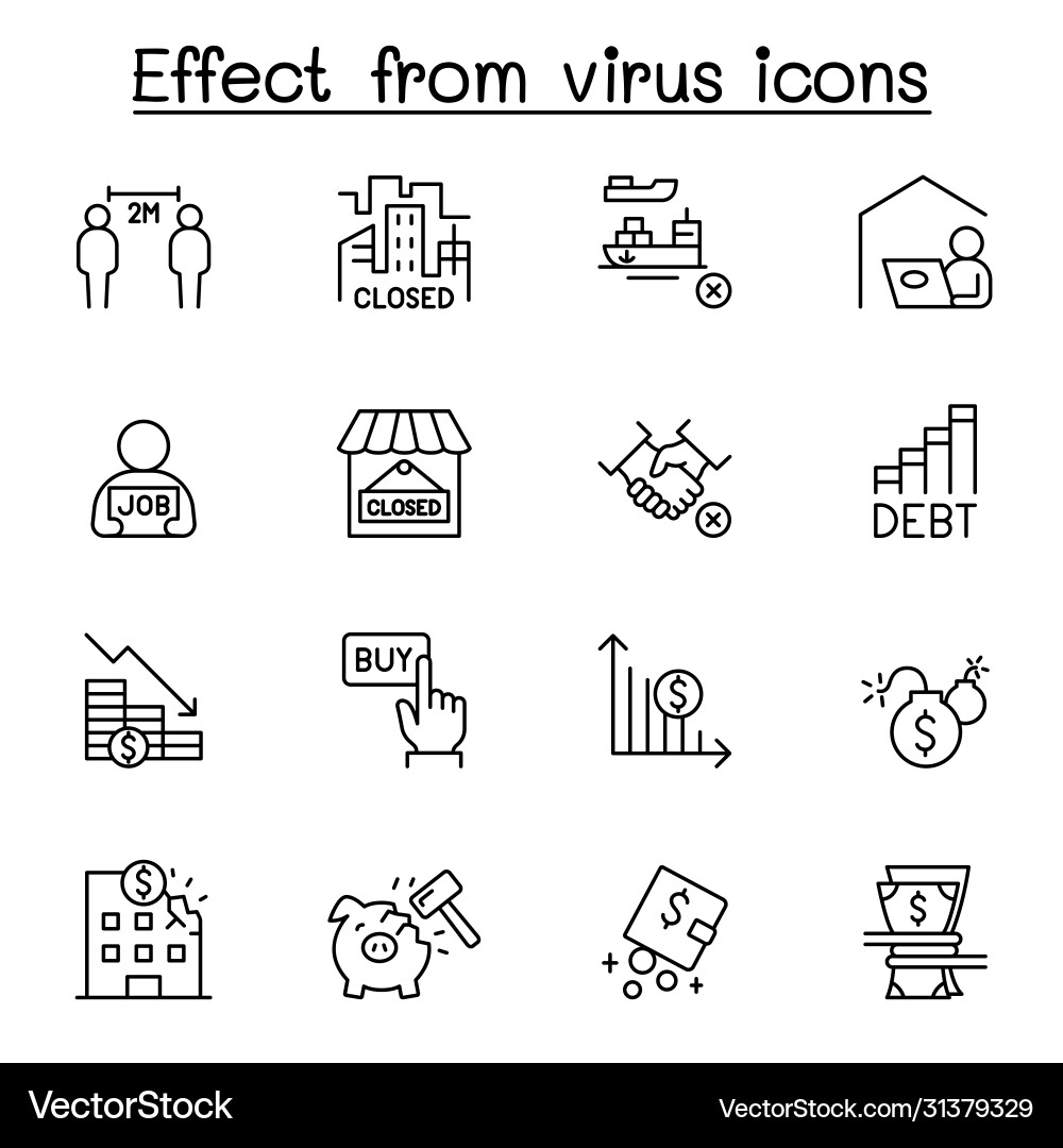 Effect from virus icon set in thin line style Effect from virus icon set in thin line style vector image