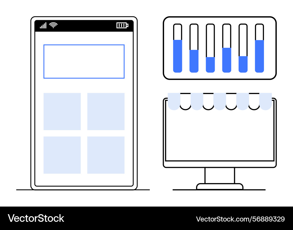 Mobile and desktop interfaces with analytics Mobile and desktop interfaces with analytics vector image