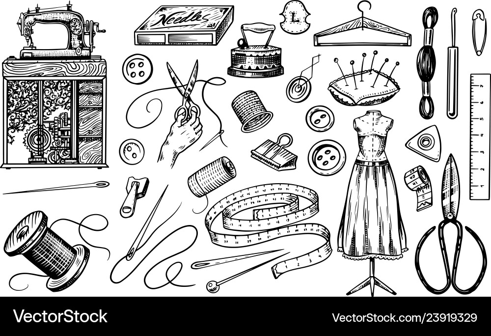 Sewing Tools & Materials Set Royalty Free Vector Image