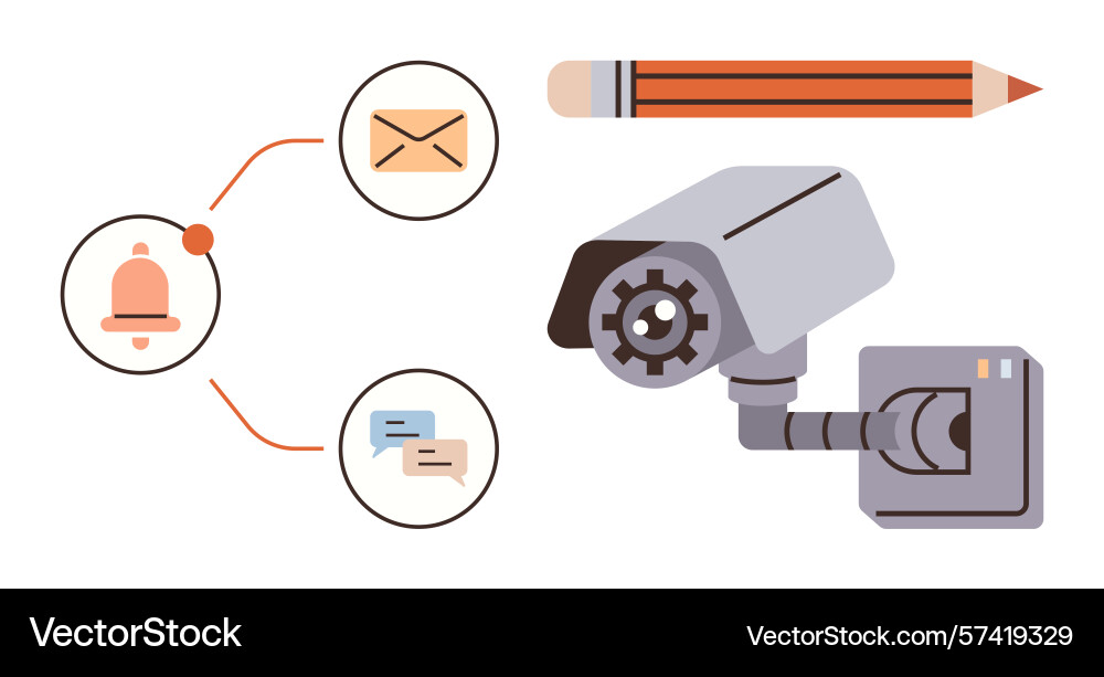 Surveillance camera with alert system messaging Surveillance camera with alert system messaging vector image