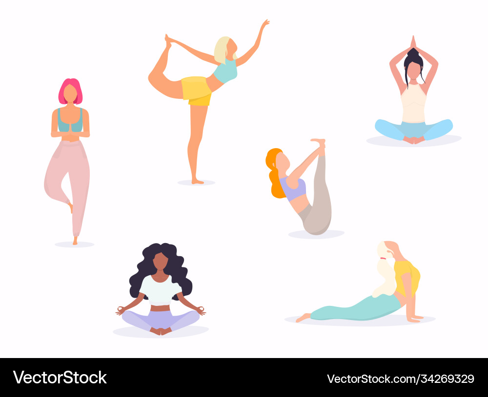Woman in various poses yoga shapes Woman in various poses yoga shapes vector image