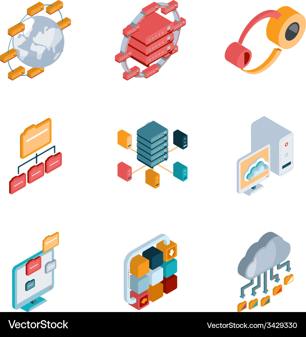 Big Data Analysis Icons - Isometric vector image