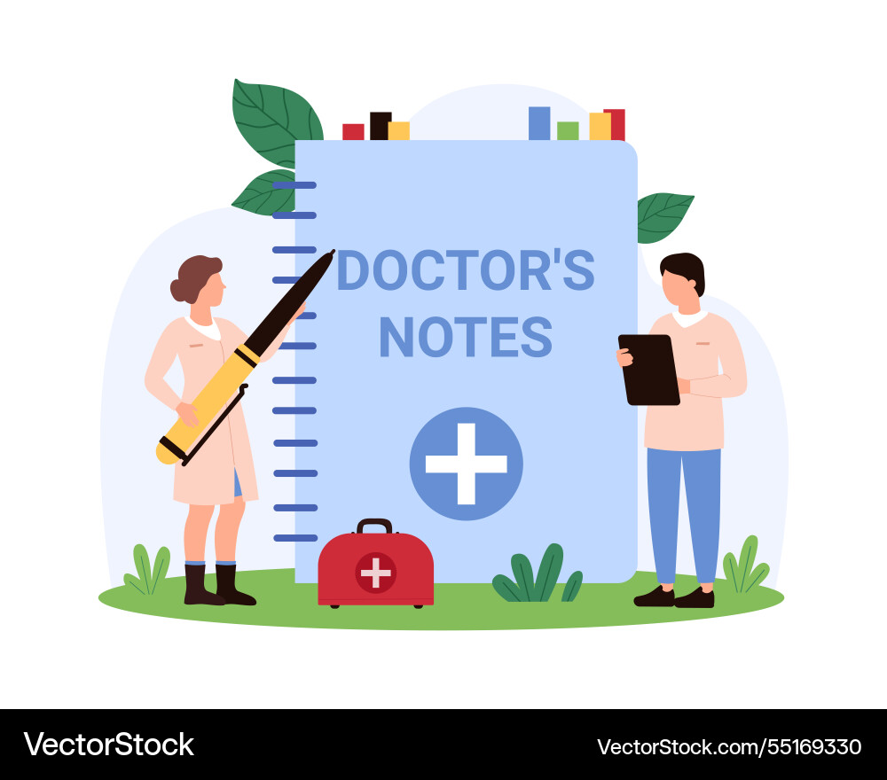 Doctor s notes concept with tiny people Vector Image