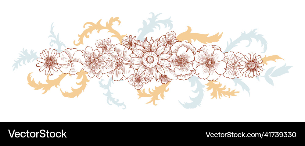 Drawing vintage composition with flowers vector image