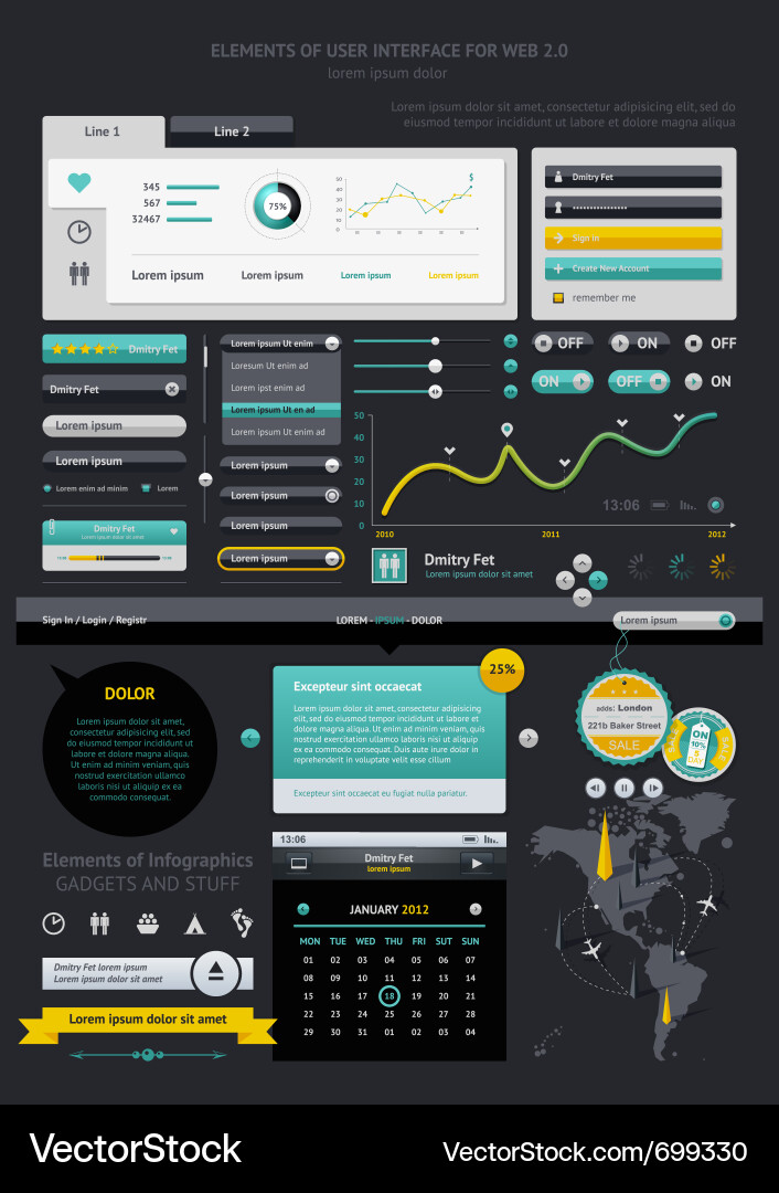 Modern Data Charts & Icons vector image