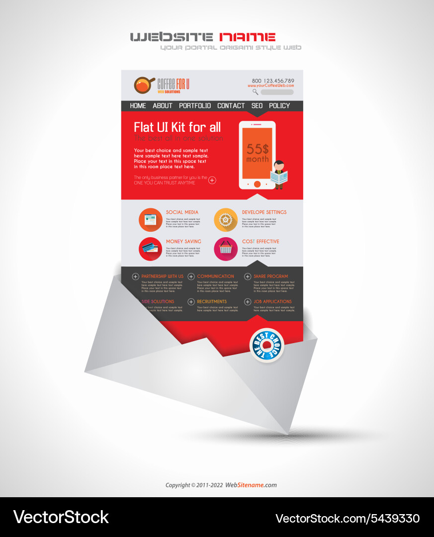 One page website flat ui design template vector image