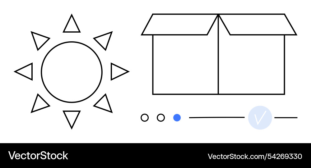 Sun and open box with progress indicators Sun and open box with progress indicators vector image
