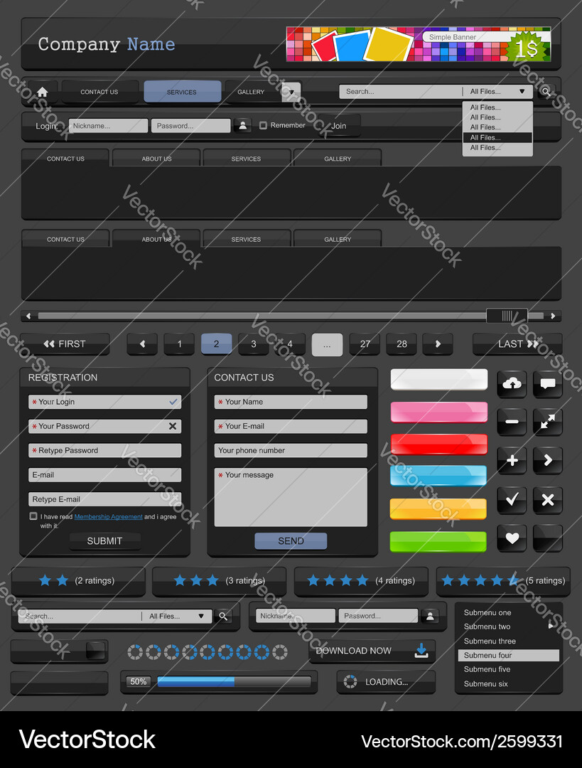 Minimalist Web UI Elements Vector Image