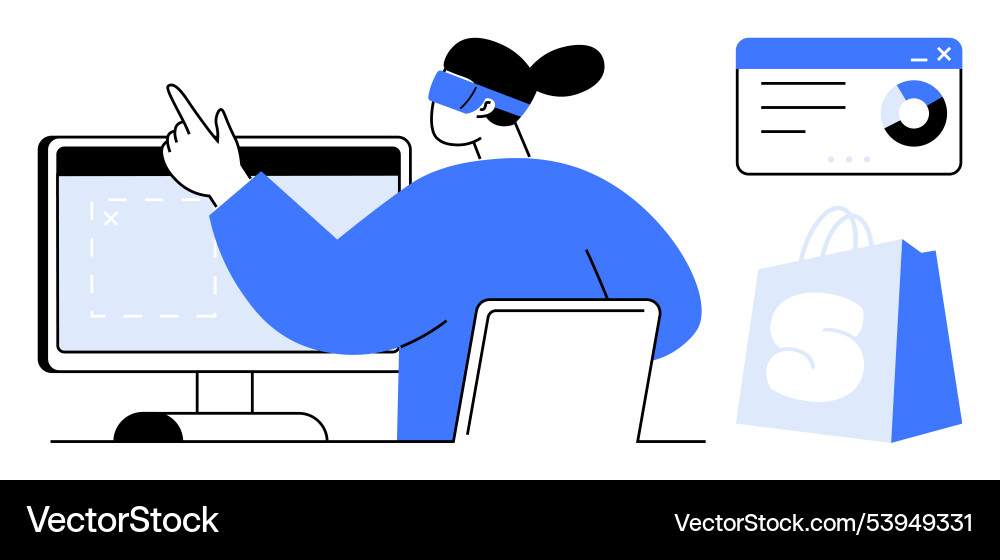 Person working at computer with data visualization Vector Image