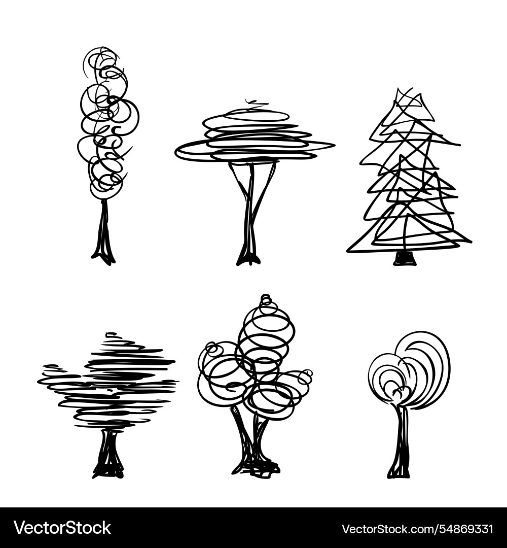 Quick sketches of different trees by sloppy Quick sketches of different trees by sloppy vector image