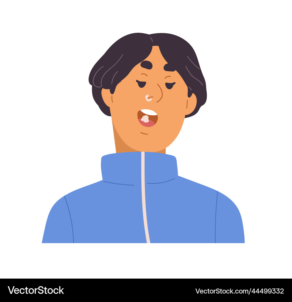 Asian man chewing bubble gum with open mouth Asian man chewing bubble gum with open mouth vector image